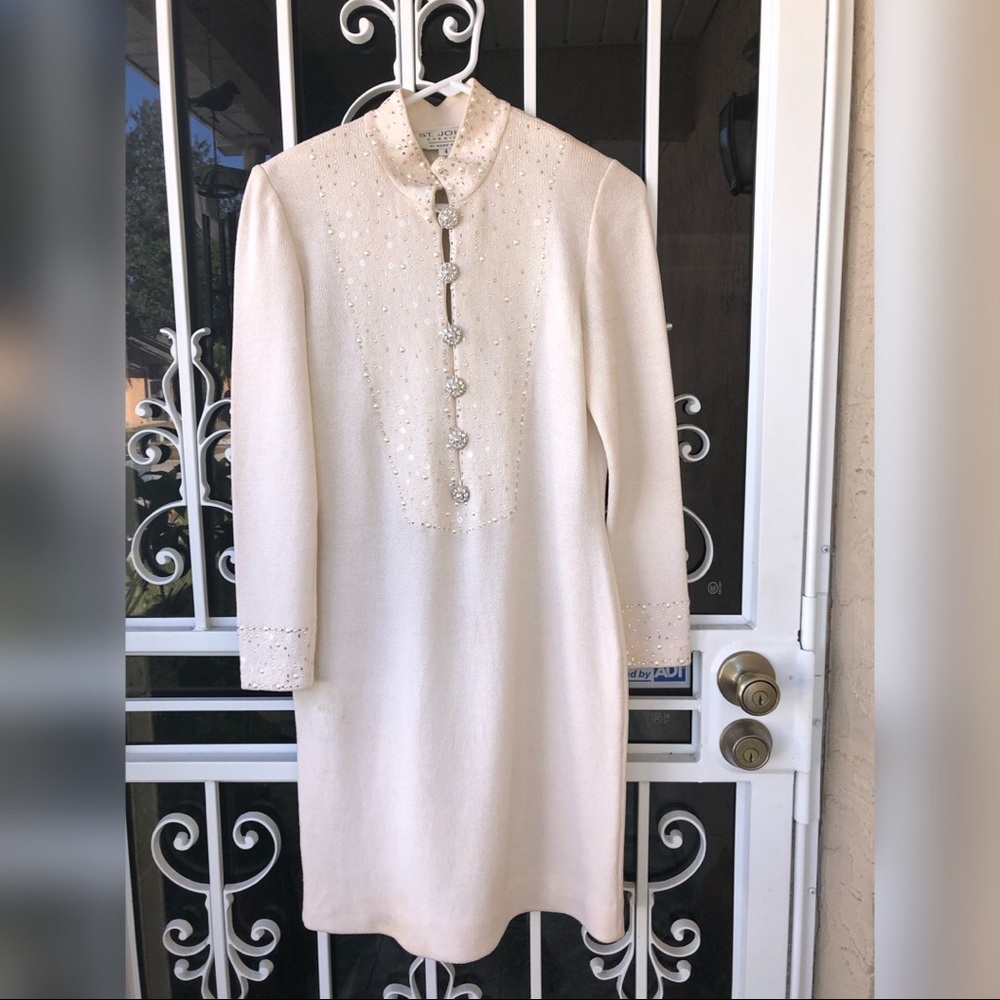 Bespoke micro knit sheath St. John Evening cream